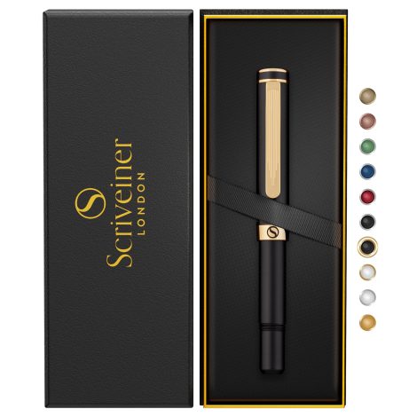 Elegante penna a sfera nera Scriveiner, pratica e lussuosa, con finitura cromata. Regalo perfetto per il lavoro.