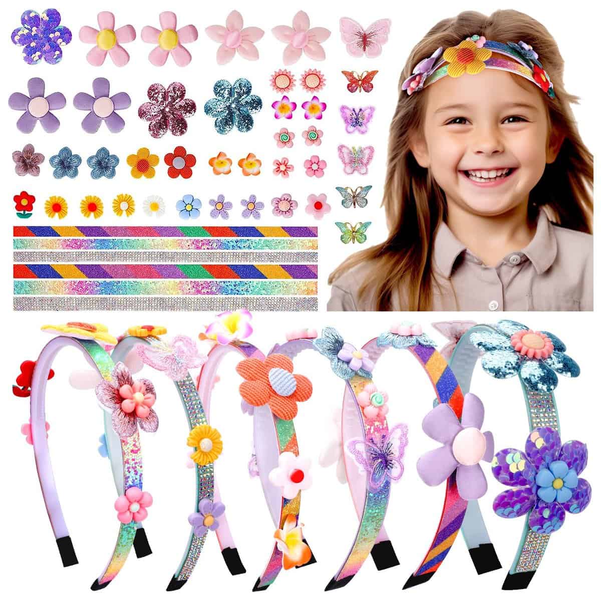Accessori Capelli Bambina 6 7 8 Anni,Idee Regalo per Bambini 5-10 Anni Set Capelli Bambina 9 Anni Crea Cerchietti Giochi Capelli Bambina Fasce Capelli Bambina Regali Natale Ragazza