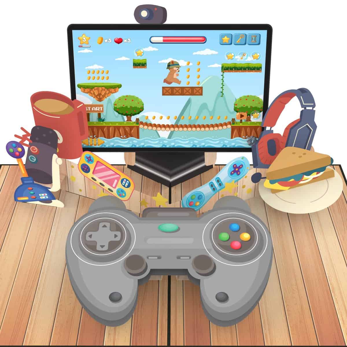 MOKIO® Biglietto Auguri Pop-Up – Gamepad, Console di Gioco e Schermo – Biglietto regalo 3D per un compleanno, come buono o per un regalo in denaro, Gaming Buono Regalo