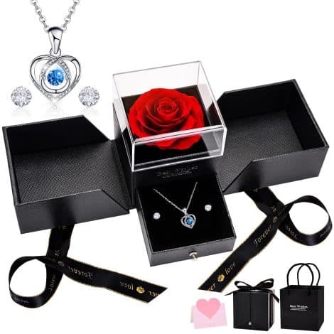 UUEMB Rosa Eterna: confezione regalo di rose stabilizzate con gioielli per festeggiare San Valentino, Festa della Mamma, anniversario.
