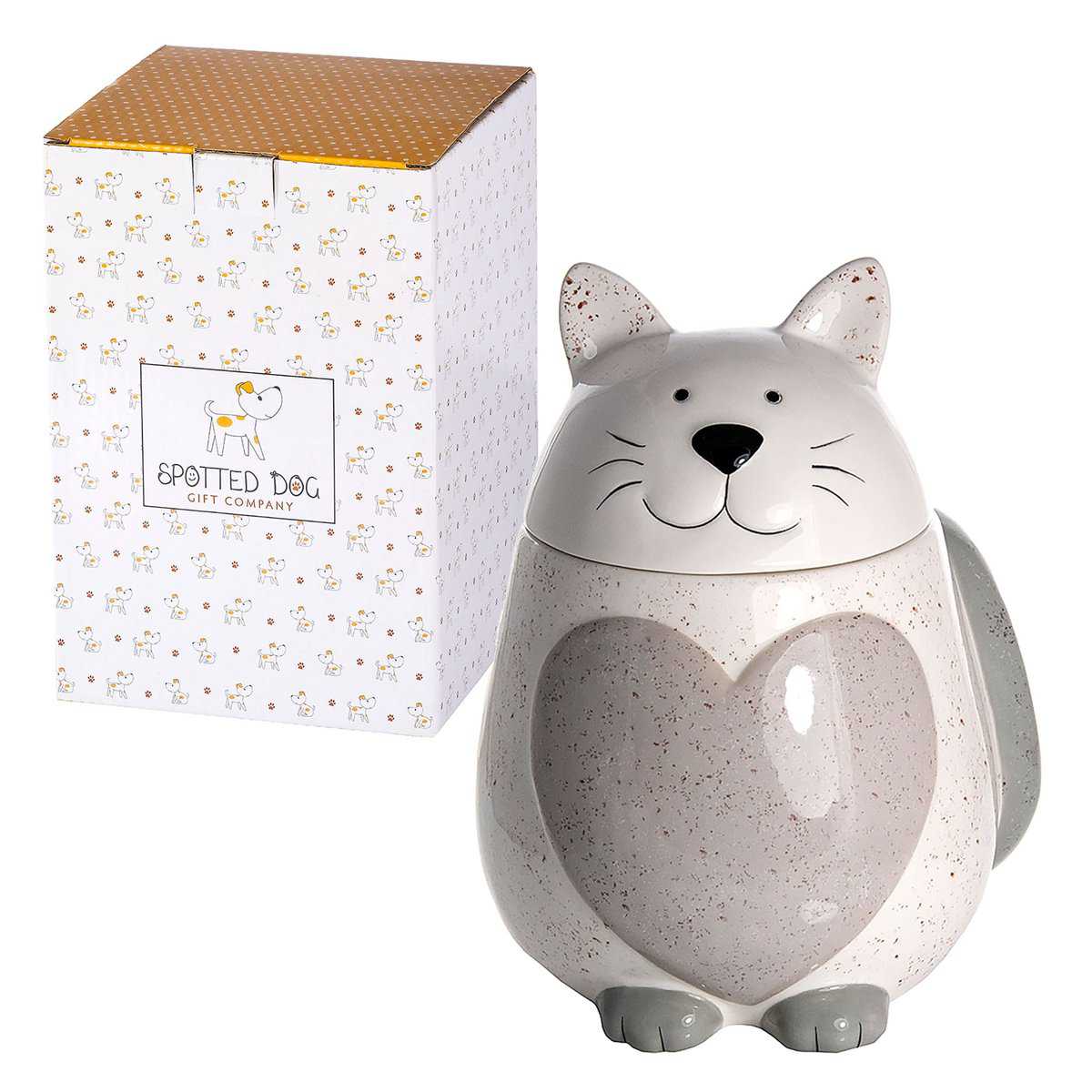 SPOTTED DOG GIFT COMPANY - Barattolo da Cucina a Forma di Gatto con Cuore - per tè, caffè e Zucchero - Idee Regalo per Donna, Uomo e Amanti dei Gatti - in Ceramica - Bianco