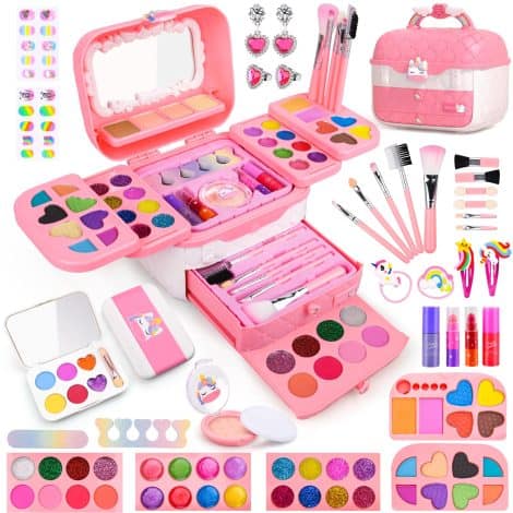 Set di trucchi per ragazze da 4 a 10 anni, con 80 pezzi. Un regalo perfetto per Halloween, Natale e compleanni.