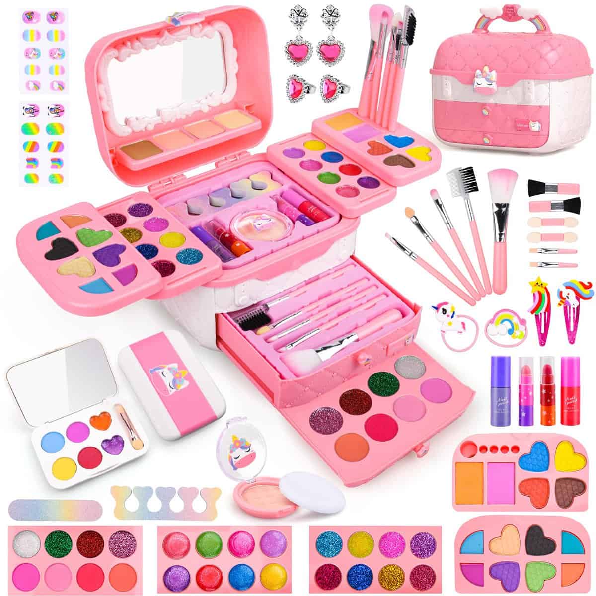 Auney Set di Trucchi Bambina 4 5 6 7 8 9 10 anni, 80 pezzi Set per il Trucco per Bambini,per ragazze, Giocattoli, Halloween, Natale, Regalo di Compleanno per Ragazze 4-10 anni