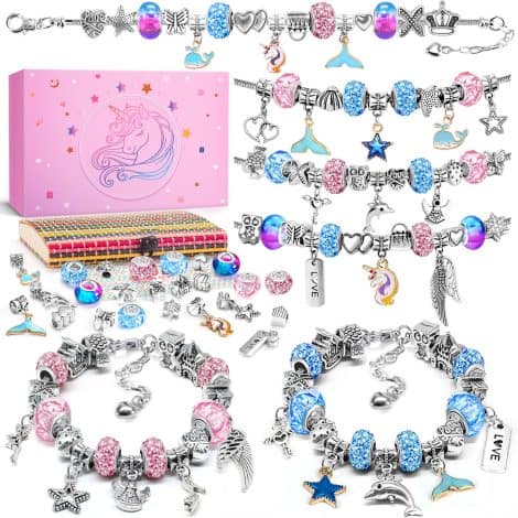 Kit per creare braccialetti fai da te per bambine, giochi femminili per età 5-12 anni, idee regalo originali per Natale e compleanni.
