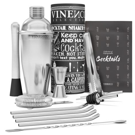 Kit da cocktail professionale con ricettario | Set completo per barman, acciaio di alta qualità | Accessori per aperitivi: Mojito, Martini, Gin Tonic | Regalo ideale per donna e uomo, feste al bar.