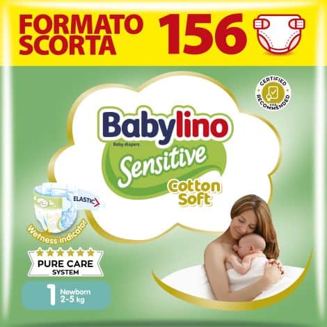 Babylino Sensitivo Pannolini Neonato Taglia 1, Nuovissimi (2-5Kg), 156 Pezzi.