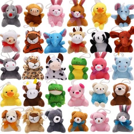 Mini Peluche Animali 32pz Chiavi Portafortuna Festa Bambini. Premio divertente, addobbi teneri per bambini.