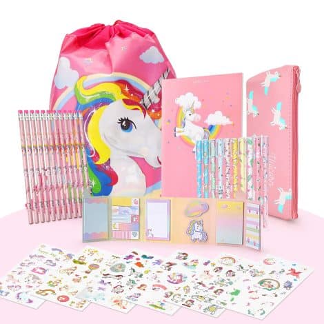 Set regalo con astuccio, penna, diario segreto, quaderni kawaii a tema unicorno per bambine di 6-12 anni.