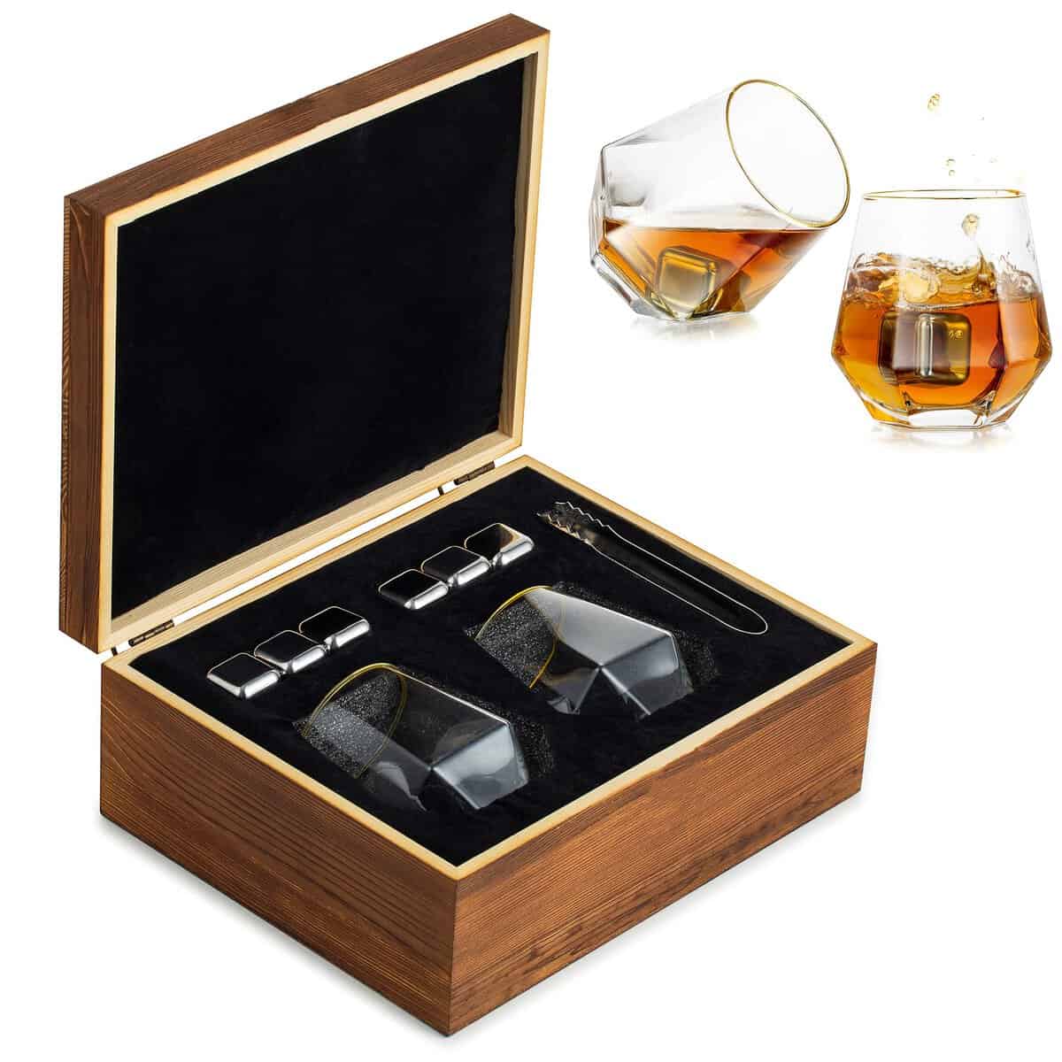 Glasseam Set Regalo In Vetro E Pietre Per Whisky, Bicchiere Personalizzato Con Scatola Per Rum Per Uomo, Rock Per Vino, Vodka, Gin, Anniversario Di Matrimonio, Compleanno
