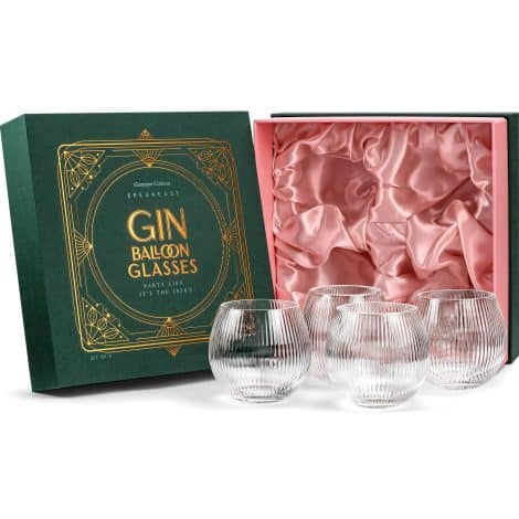 Set di 4 bicchieri vintage Art Deco per Gin e Tonic Ballon. Perfetti per gustare cocktail al gin senza stelo. Un regalo retrò per gli amanti del gin.