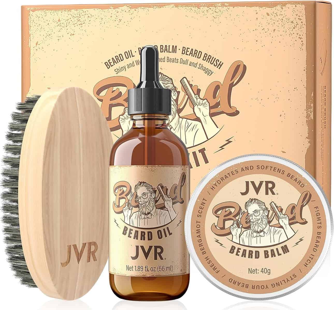 Kit Barba per Uomo, JVR Set Barba Uomo, Set Regalo Cura della barba con Olio, Balsamo e Spazzola, Leviga la barba, idrata e aggiunge lucentezza e styling, Regali per uomini (Giallo)