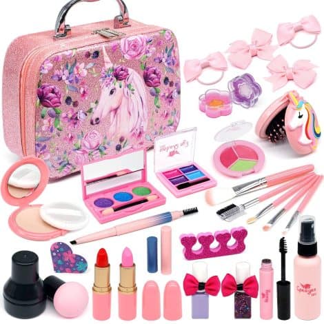 Set trucchi per bambine sicuri – 27 pezzi con valigetta. Ideale come regalo di compleanno o Natale per bambine da 4 a 10 anni.