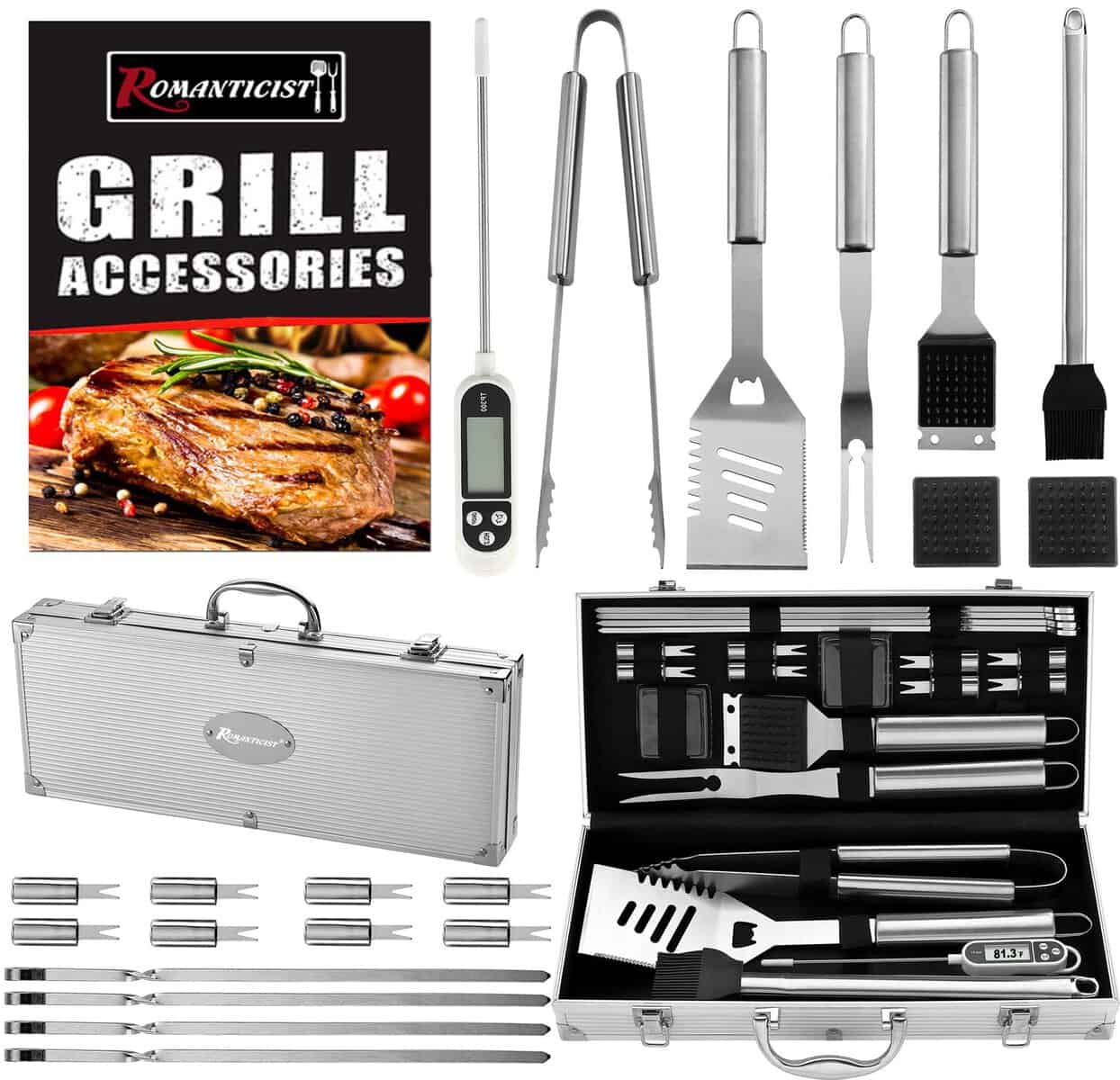 Romanticist 21Pc Set Barbecue in Acciaio Inox Perfetti Accessori Barbecue - Kit Barbecue Idee Regalo per Uomo Donne