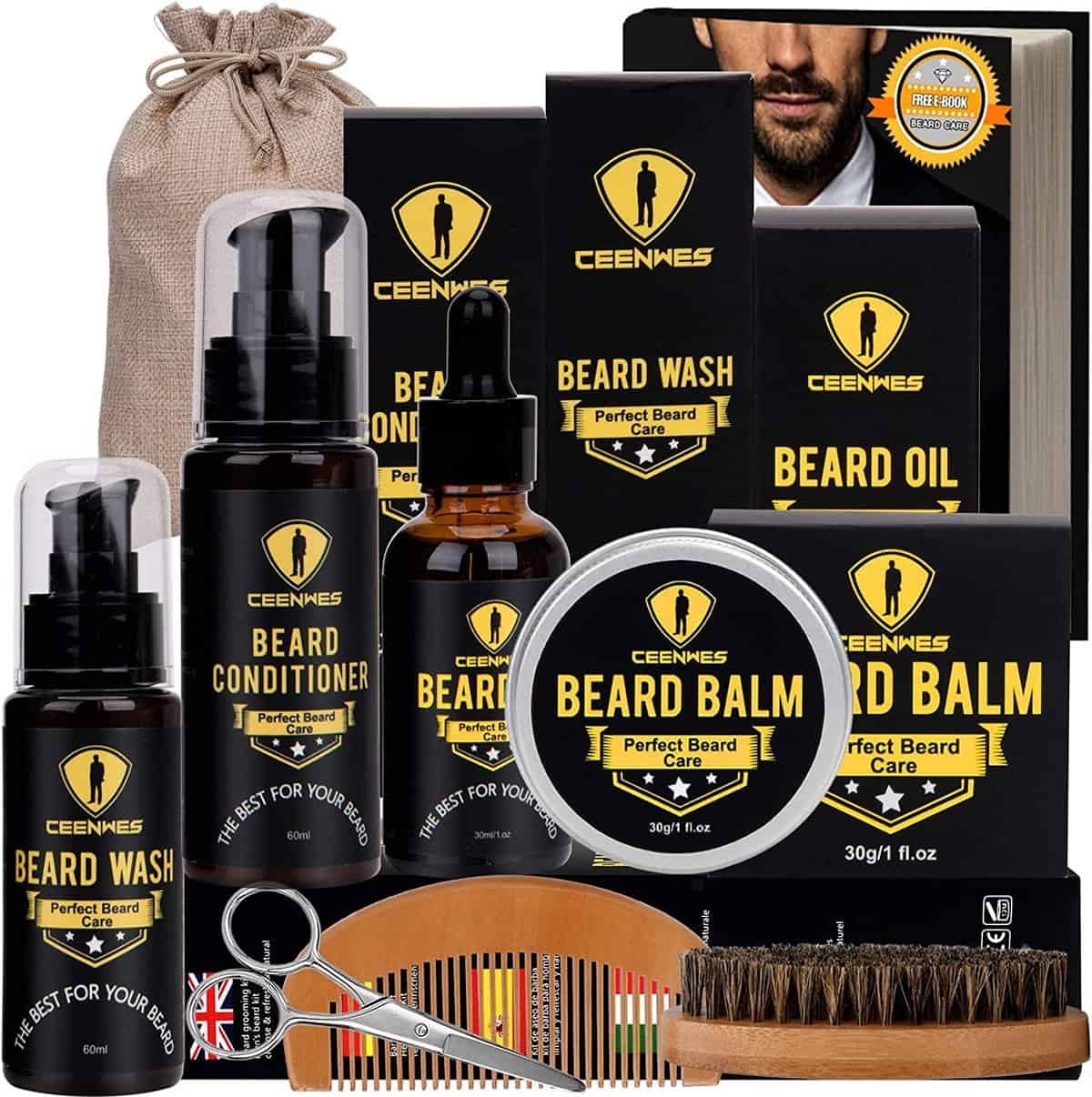 Kit Barba Uomo per Updraed 10 in 1 Regalo Uomo Compleanno, E-Book Gratuito, Olio per Barba, Spazzola per Barba, Pettine per Barba, Balsamo per Barba, Shampoo per Barba e Forbici per Baffi Set Barba