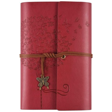 Agenda di viaggio in pelle rossa, ricaricabile, regalo perfetto per donna o ragazza, formato A6 13 x 18,5 cm.