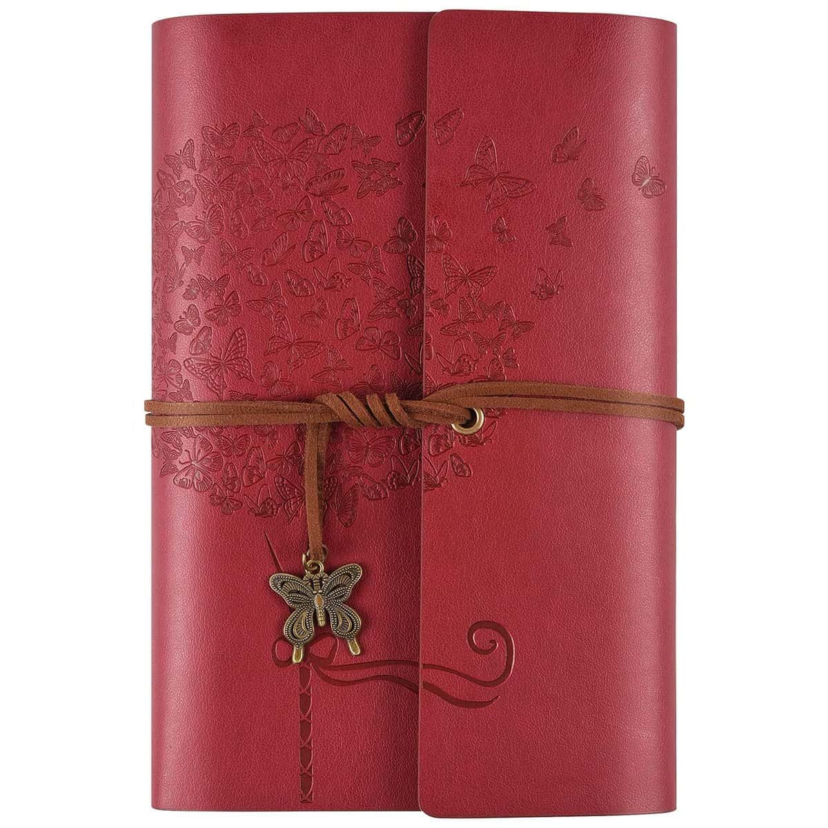 Agenda in pelle, Agenda ricaricabile per donna Ragazza, diario a righe retro viaggiatore regalo A6 13 x 18,5 cm (rosso)