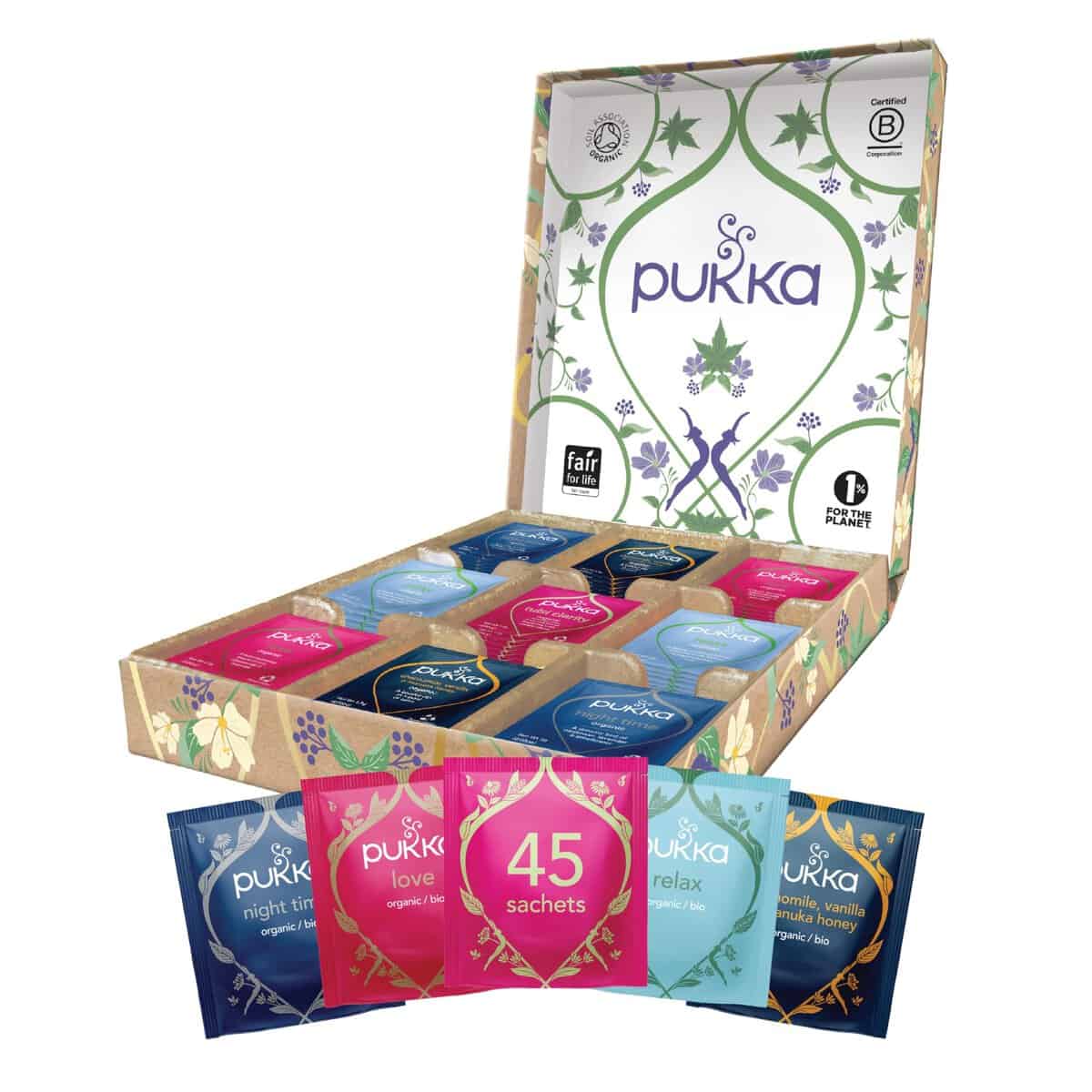 Pukka Herbs | Relax Selection Box | Selezione di tè e tisane rilassanti biologiche | Idea Regalo | 45 filtri