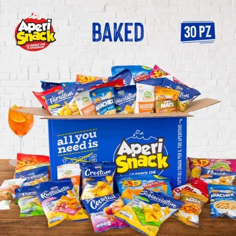 APERIBOX HORNO 30 – Snack sfiziosi per un aperitivo o evento fai da te, con assortimento di patatine e frutta secca.