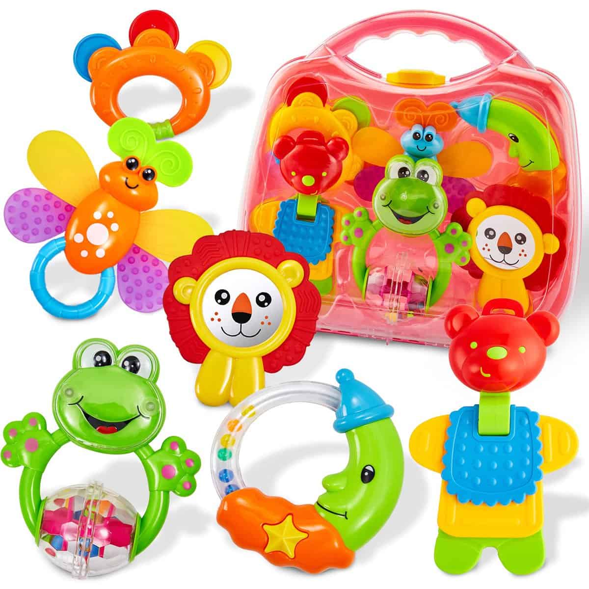 HERSITY Sonaglio Neonato, Giochi Neonato 3-6 Mesi Set Massaggiagengive, Giocattoli Dentizione Gengive Bimbi Baby Rattle Musicale Bambini Regalo