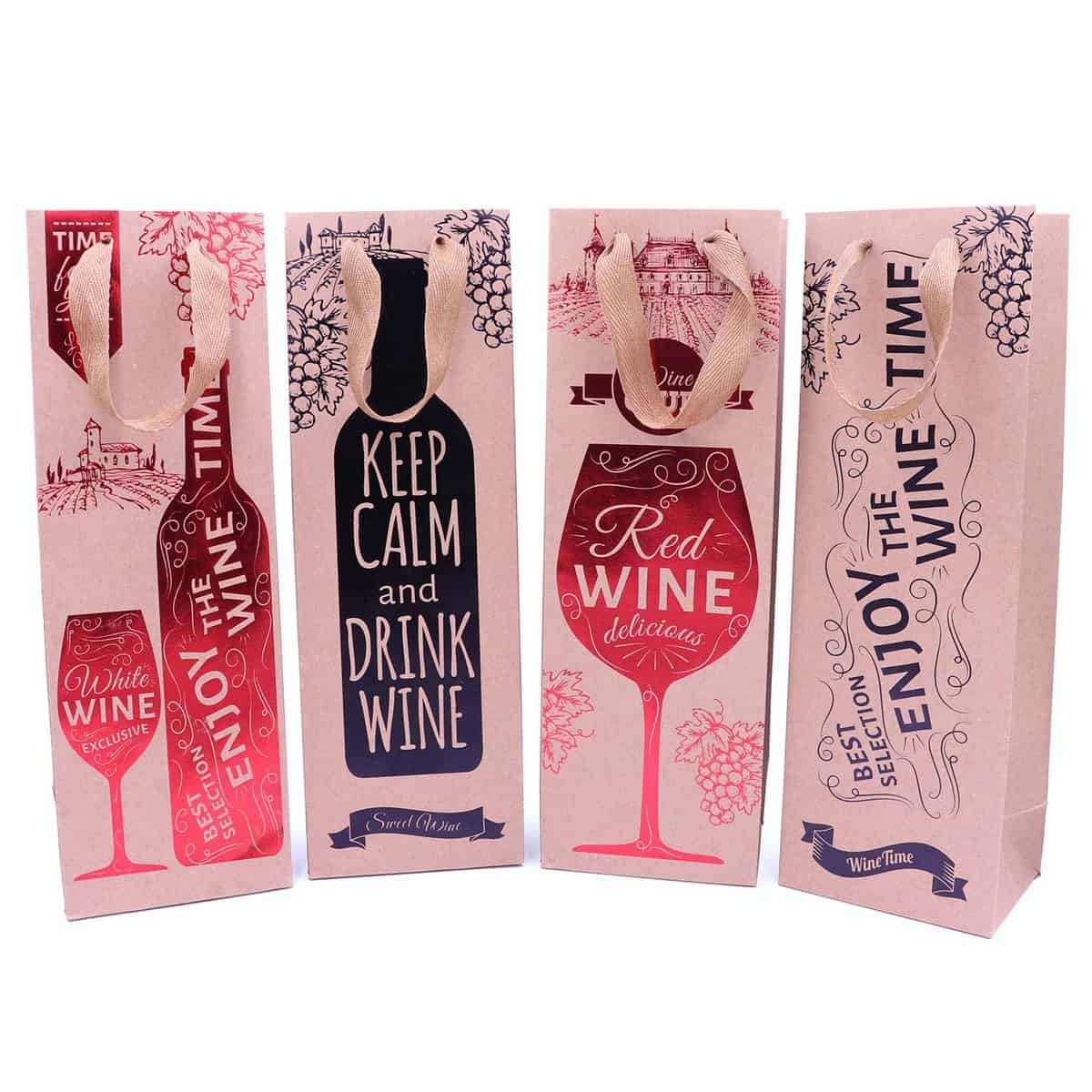 8 Sacchetti Regalo per Vino, Carta Kraft, con Etichetta e Manici, per Matrimoni, Compleanni, Occasioni Speciali, 39 cm di Altezza x 12 cm di Larghezza x 9 cm di profondità
