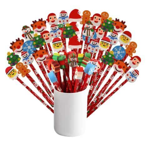 Annuncio 40 Matite Natalizie di Legno con Gomma – Idee Regalo Divertenti per Bambini a Natale.