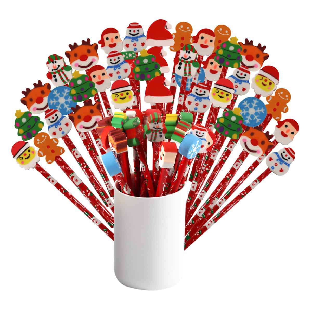 Annhao 40 PCS Natale Matite del Legno di fumetto con Gomma Pensierini Natalizi Divertenti Bomboniera, Natalizi Gadget Compleanno Bambini Matite Grafite per Natale Regalo Bambini