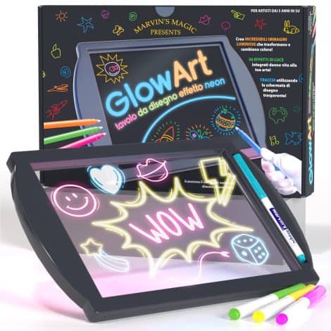 Marvin’s Magic – Tavolo da Disegno Luminescente per Bambini – Set Neon con Penne Magiche Fluorescenti – Colore Nero, Creatività Illuminata!