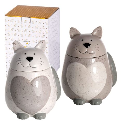 Barattoli da Cucina a forma di Gatto con Cuore – Idee Regalo Ceramici per Tè, Caffè e Zucchero.