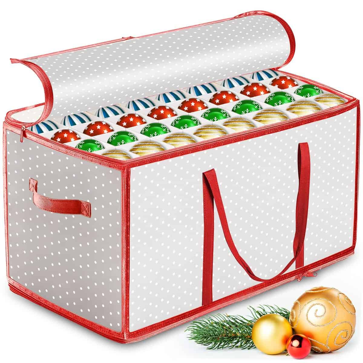 VIPNAJI Scatola Portaoggetti per Ornamenti Natalizi 128 Scomparti con Supporto Pieghevole, Contenitore per Palline di Natale con Divisori, Contenitore per Ornamenti Natalizi, Scatole Natalizie