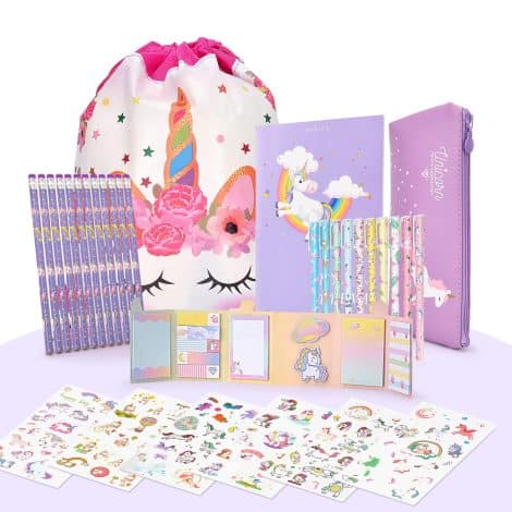 Set regalo per bambine di 6-12 anni con tema unicorno, include cartoleria kawaii: diario segreto, astuccio, penna e quaderni. (Note: “Viola” is already in Italian and doesn’t need to be paraphrased.)