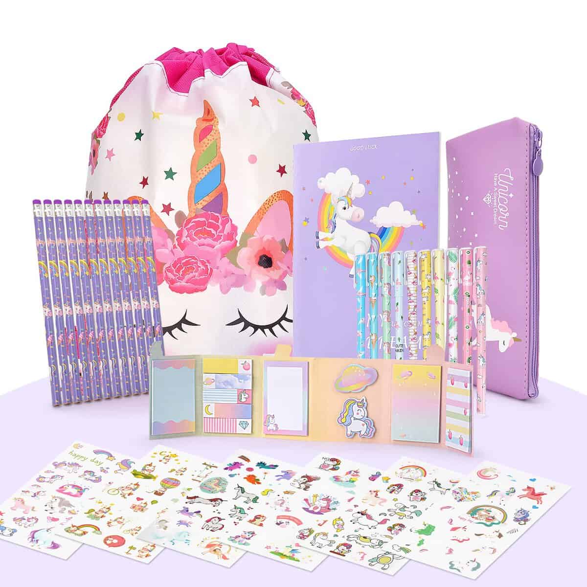 Regalo Unicorno Bambina 6 7 8 9 10 11 12 Anni, Cartoleria Kawaii Set per Bambini Ragazze, Diario Segreto Bambina Include Astuccio Unicorno, Penna Unicorno, Quaderni, Viola