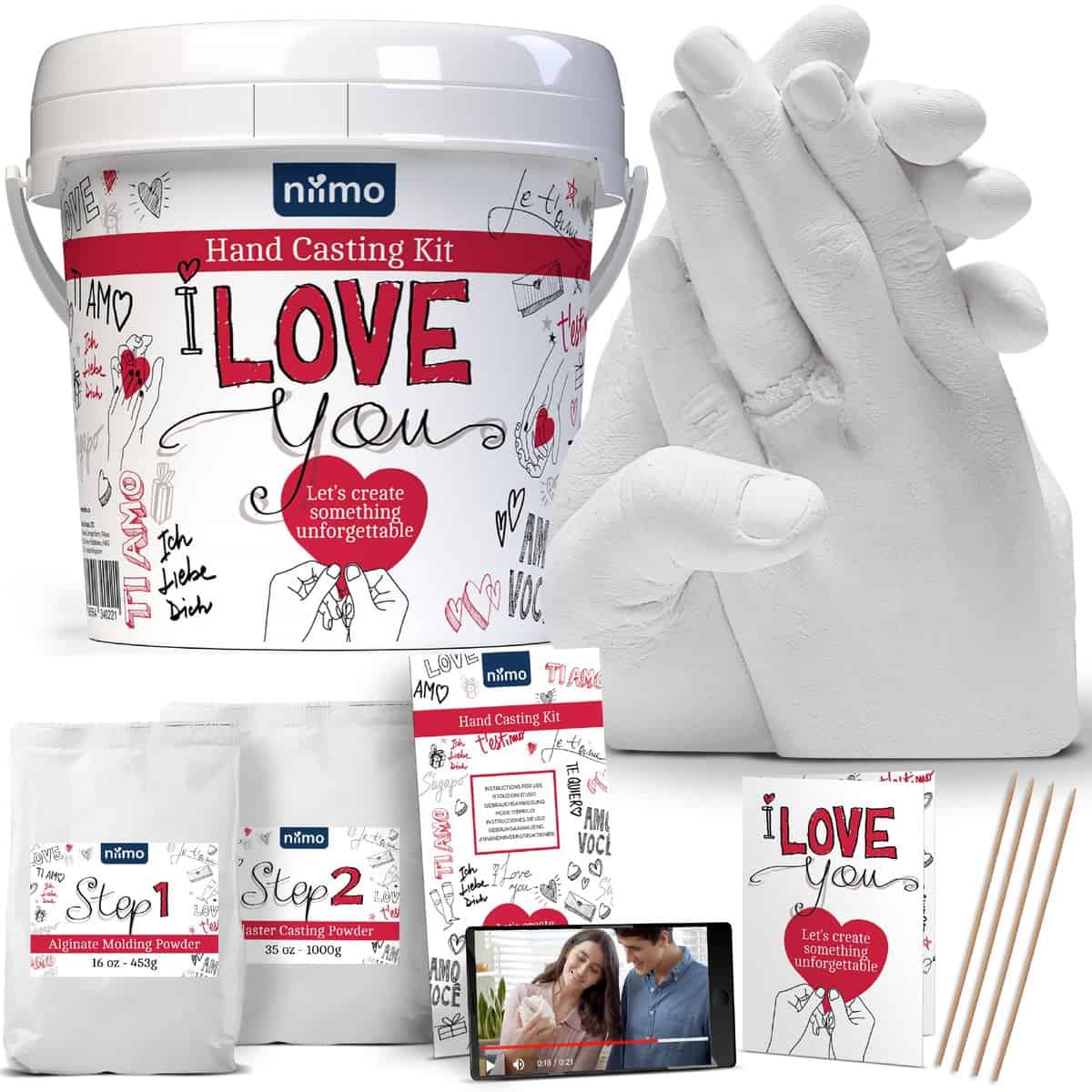 Niimo Kit Calco Mani Coppia - Alginato per Calchi, Gesso per Stampi, Regali per Lui, Fidanzato, Lei, , Anniversario Matrimonio, Donna Compleanno