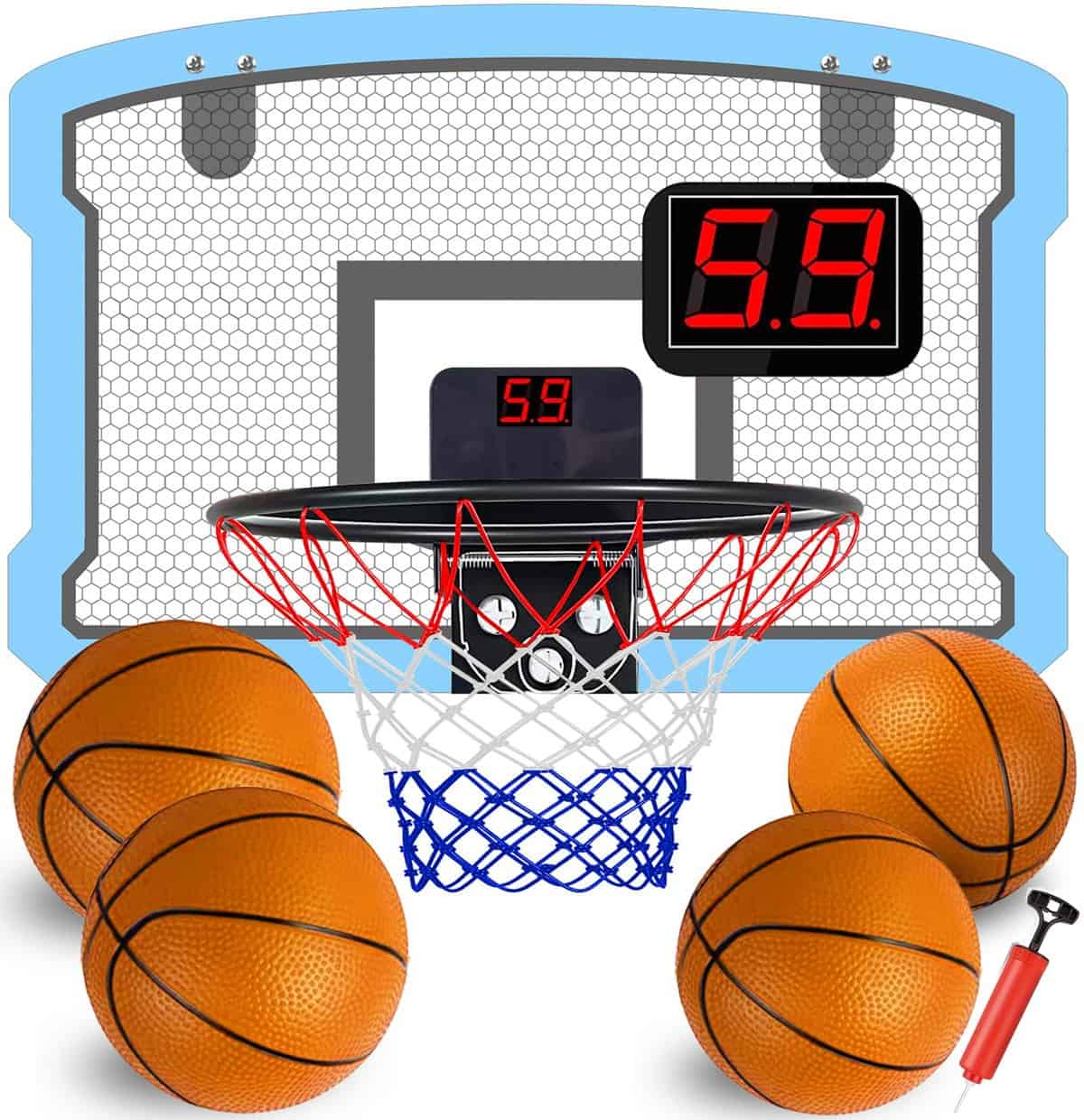 TEUVO Mini Canestro Basket da Camera con Tabellone Elettronico & 4 Pallone Interno Canestro Basket Bambini per Casa Porta, Basket Giocattoli Mini Hoop Regalo Bambini 5 6 7 8 9 10 Anni Ragazzi Ragazzee