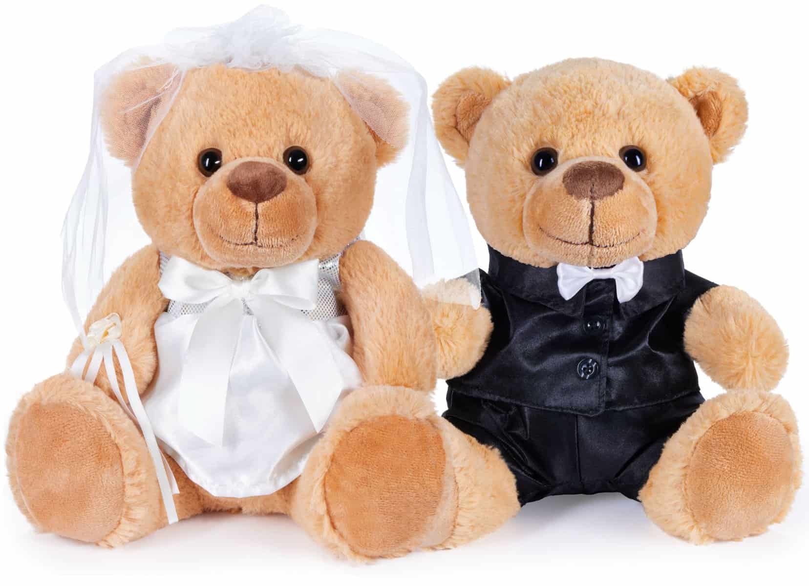 Brubaker Orsetto Sposo e Sposa - Set di Teddy - Regalo per Matrimonio e Fidanzamento - Regalo di Nozze per Coppia di Sposi - Peluche con Abito da Sposo e da Sposa - 25 cm