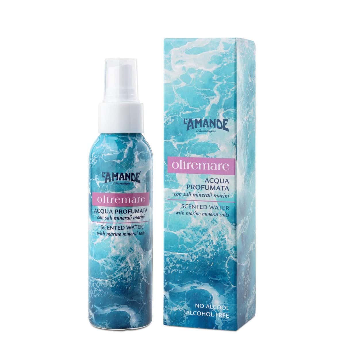 L'AMANDE - Acqua Profumata Donna Spray Analcolica con Fragranza Marina all'Acqua di Mare, Idratante Corpo Naturale, Lozione Rinfrescante al Profumo di Bamboo e Muschio Bianco - Oltremare 100 ml