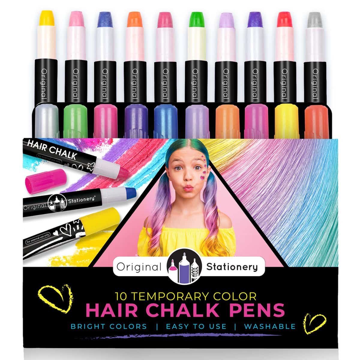 Original Stationery 10 Gessi Capelli Colorati - Gessetti per Capelli Colori Temporanei per il Capelli dei Bambini Gesso Trucco Capelli Bambini -Regalo Bambini Ragazza
