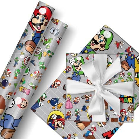 Bonamana Mario – Carta regalo, 2 rotoli resistenti, 43 cm x 3 m, per feste e decorazioni, confezione compleanno bambini.