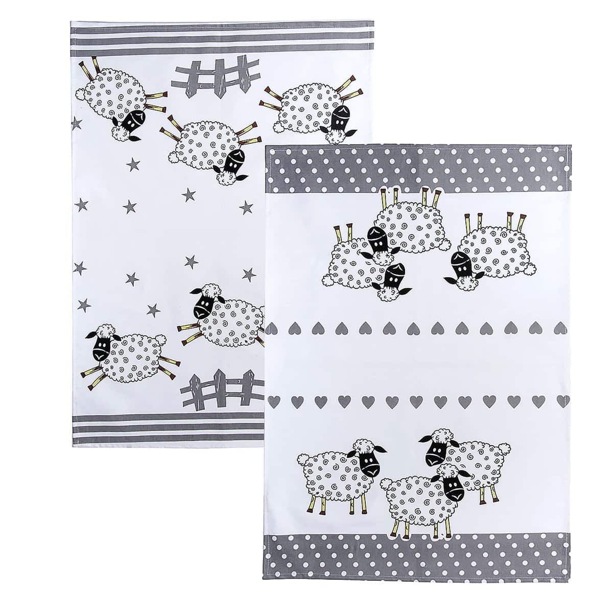SPOTTED DOG GIFT COMPANY - Strofinacci da Cucina con Motivo Pecore - Lavabili in Lavatrice - Idee Regalo per Uomo e Donna - Cotone - Bianco/Nero - 50 x 70 cm - Set da 2