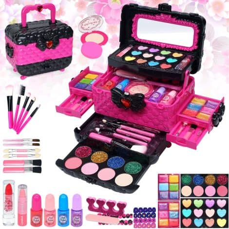 Set di trucchi per bambini e bambine, 57 pezzi non allergici, lavabili. Valigetta regalo ragazze 4-10 anni.