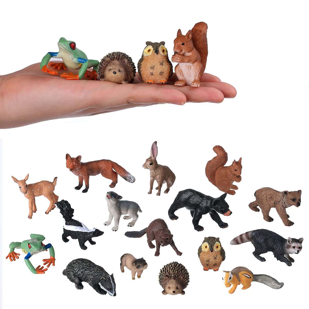 Flormoon Figurine di Piccoli Animali per Bambini, 16 PZ Animali della Foresta Realistici Figurine per Bambini, Figurine di Creature del Bosco, Giocattoli Educativi Regalo per Decorazioni