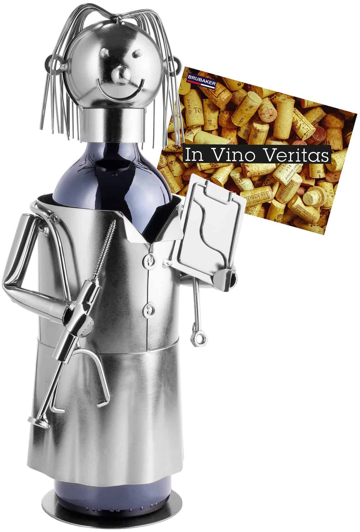 Brubaker Portabottiglie Dottore - Portabottiglie Scultura in Metallo - 20 cm - Regalo di Vino per Pazienti Specialisti Studenti di Medicina per Studio - con Biglietto D'Auguri