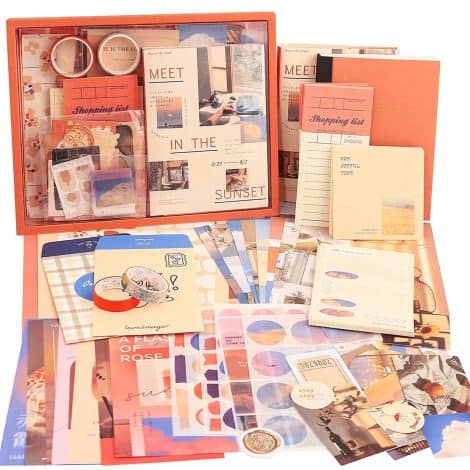 Set di accessori per scrapbooking vintage, 155 pezzi di estetica bullet junk journaling con griglia A6, album da viaggio, regalo fai da te per ragazze e donne (colore: cielo).
