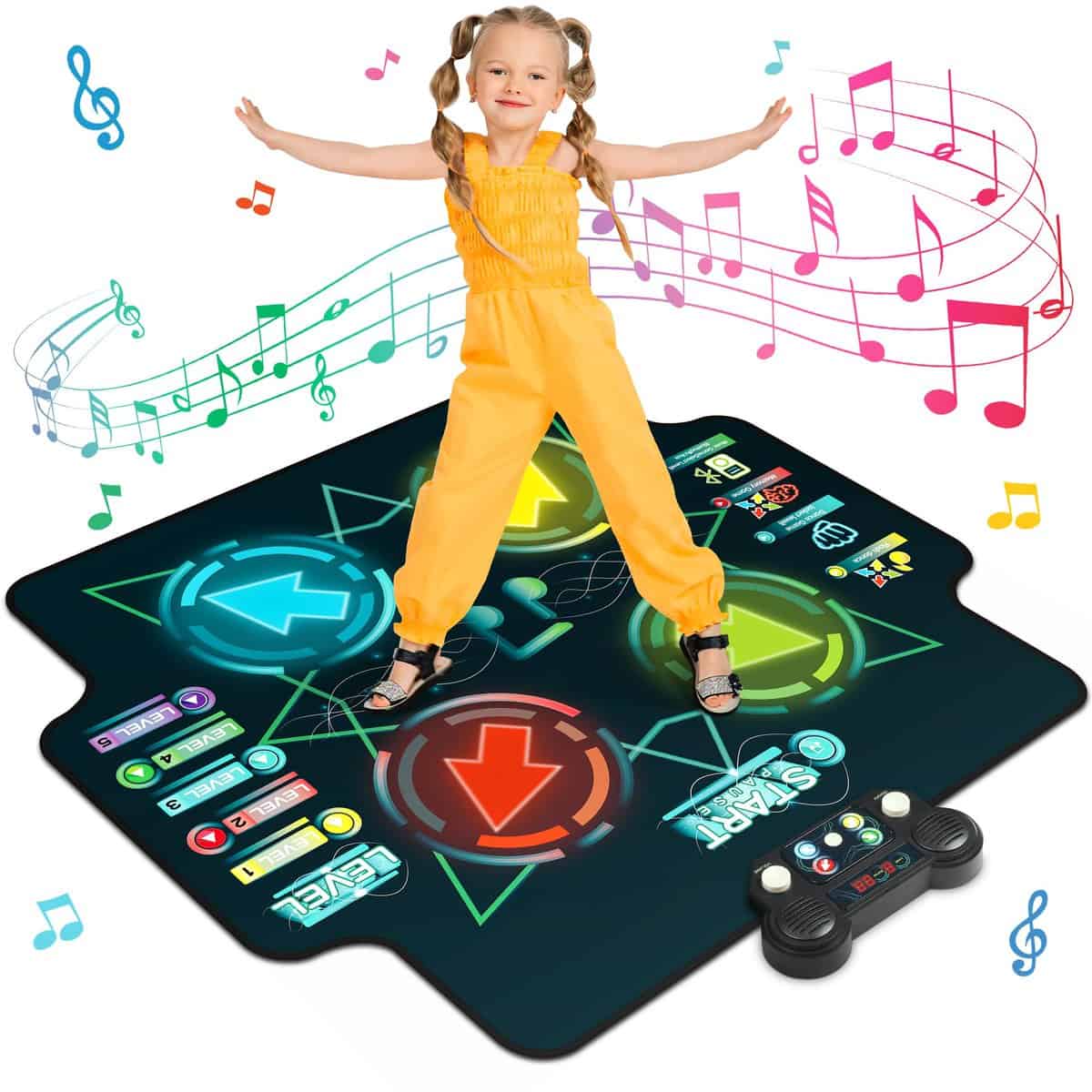 Tappetini da Ballo per Bambini, Giocattolo Tappeto Musicale da Ballo con Funzione Bluetooth, Freccia Luminosa,Volume Regolabile, Regali Compleanno per Ragazzi Ragazze 6 7 8+