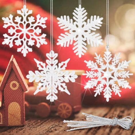 LYCTEIKI 28 Fiocchi di Neve Natale, Fiocco di Neve Glitter Albero, Decorazione Vacanza
