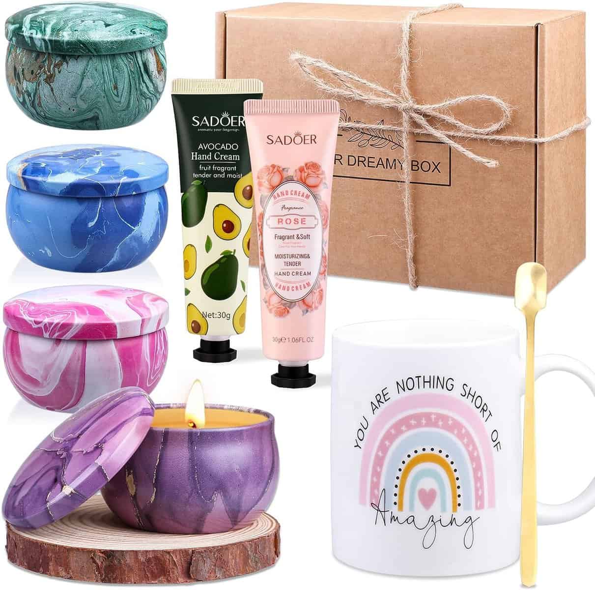 Regali di Natale per Donne, Set Regalo di Candele Profumate per Fidanzata, Mamma, Sorella, Moglie, Regali Dalla Figlia, Regali di Candele Profumate - Tazza da Caffè, Crema per Le Mani, Candele