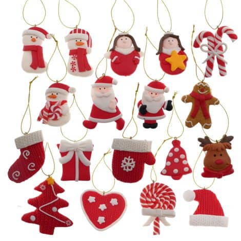 festeSet di decorazioni per l’albero di Natale, 18 pezzi di argilla unici, incantevole rosso e bianco, da appendere per le feste.