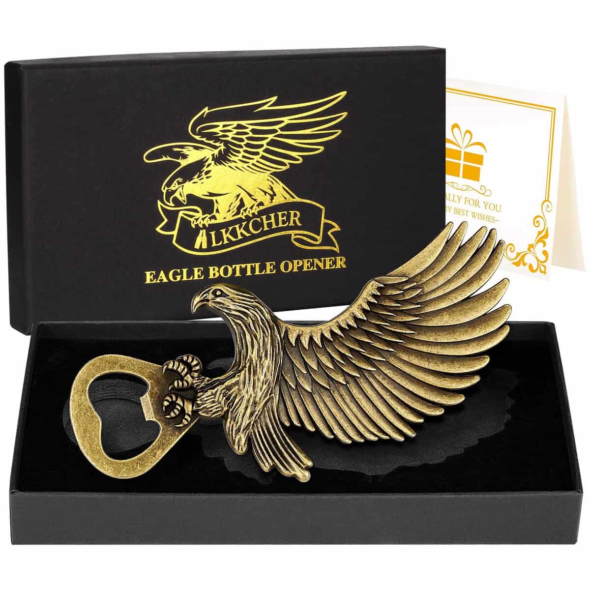 LKKCHER Regali di aquila, apribottiglie da birra con aquila, per uomo, compleanno, San Valentino, festa del papà, regalo di Natale per uomini, fidanzato, apribirra con confezione regalo e biglietto