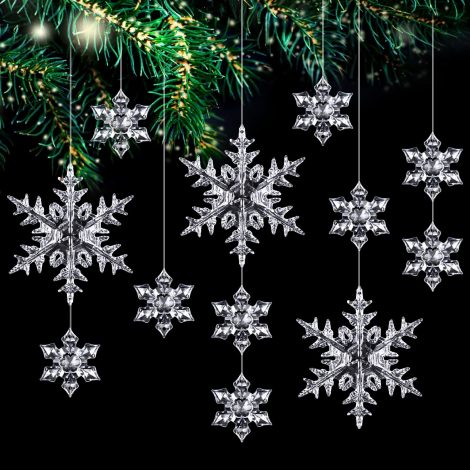 25 Decorazioni Trasparenti di Fiocchi di Neve in Acrilico per Abete, Porte, Camini o Finestre.