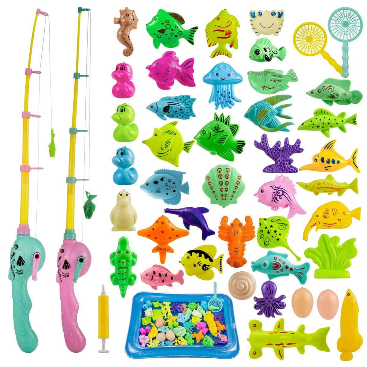 ZWOOS Gioco della Pesca, 44 Pezzi Fishing Game Magnetico Giocattolo da Bagno Canne da Pesca Giocattolo, Grande Regalo per Bambini Piccoli (A)