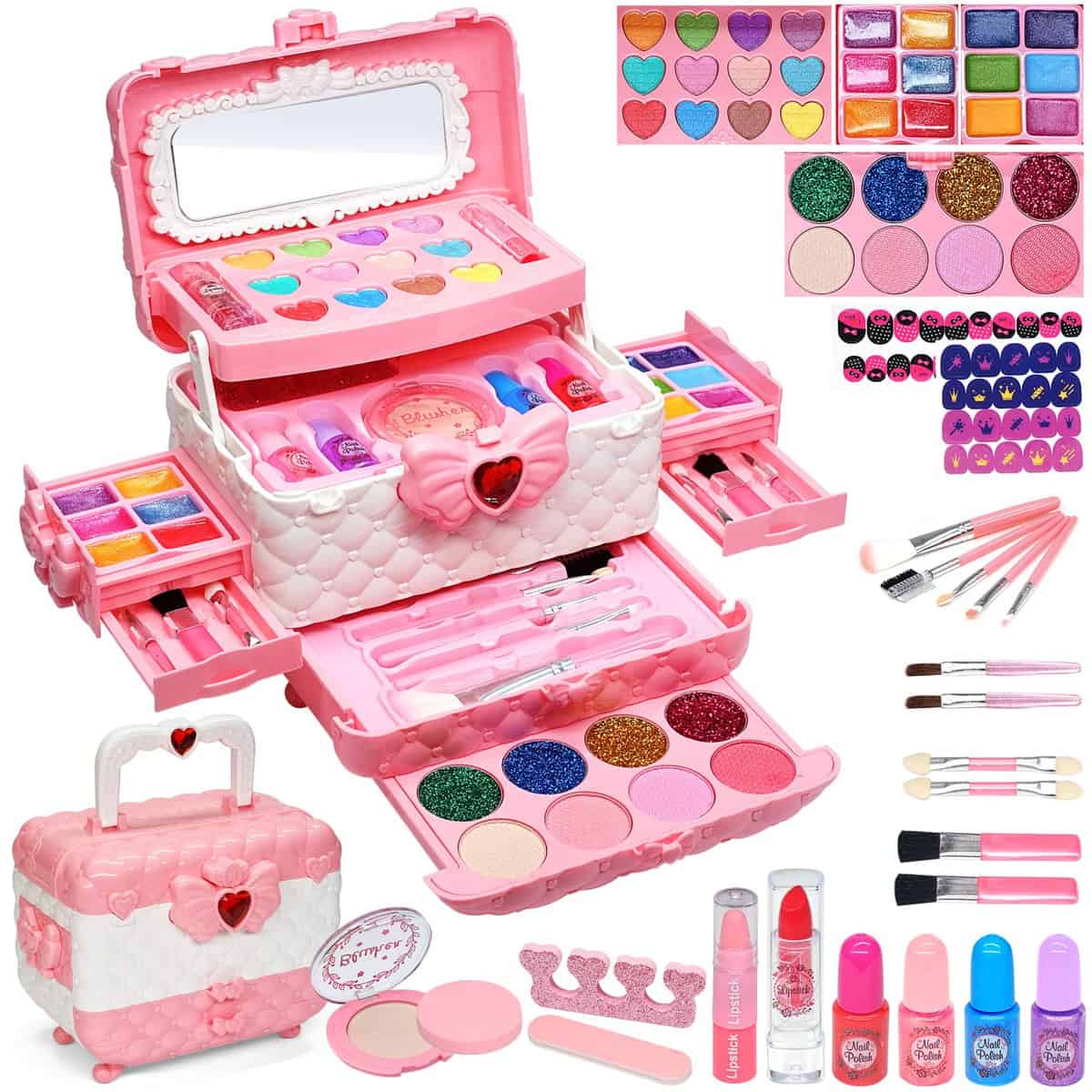 EVACOK Set di Trucchi per Bambini e Bambine, 57 pezzi Set per il Trucco per Bambini, per ragazze, Giocattoli, Halloween, Natale, Regalo di Compleanno per Ragazze 4, 5, 6, 7, 8, 9, 10 anni
